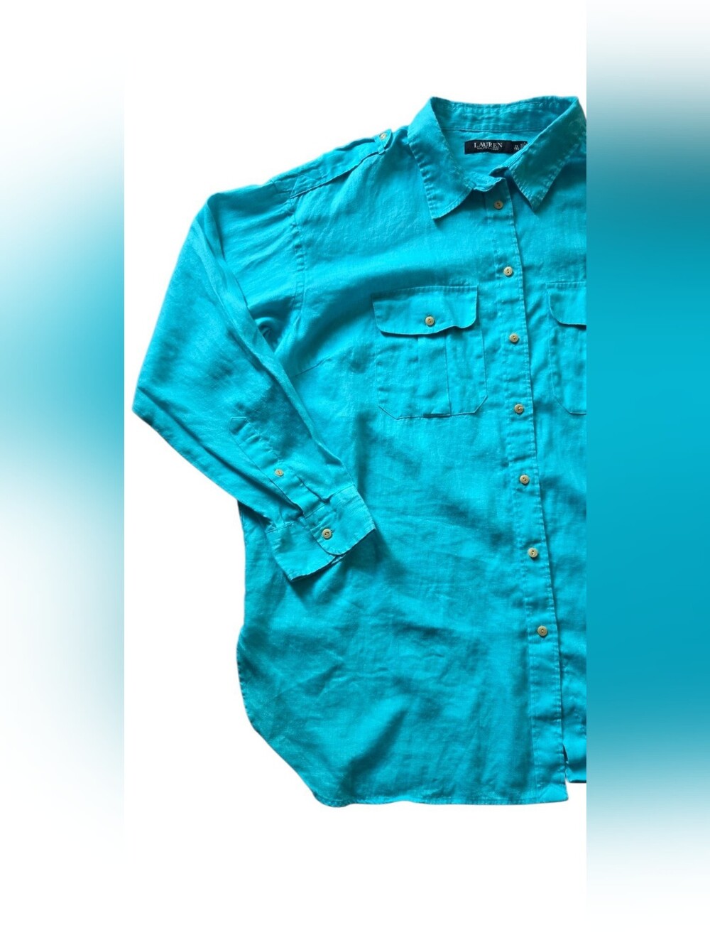 LRL Ralph Lauren Shirt Womens 2XL XXL Blue Linen Long Sleeve Button Up Collared - Picture 7 of 11